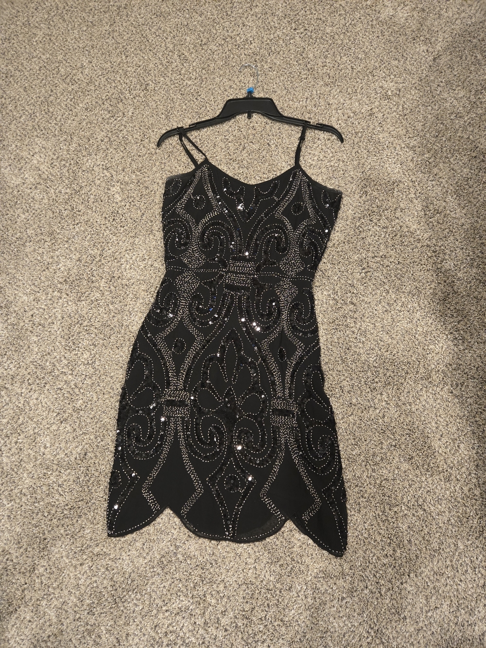Beaded Black Spaghetti-Strap Dress
